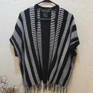 United States Sweaters Black and White Striped Poncho